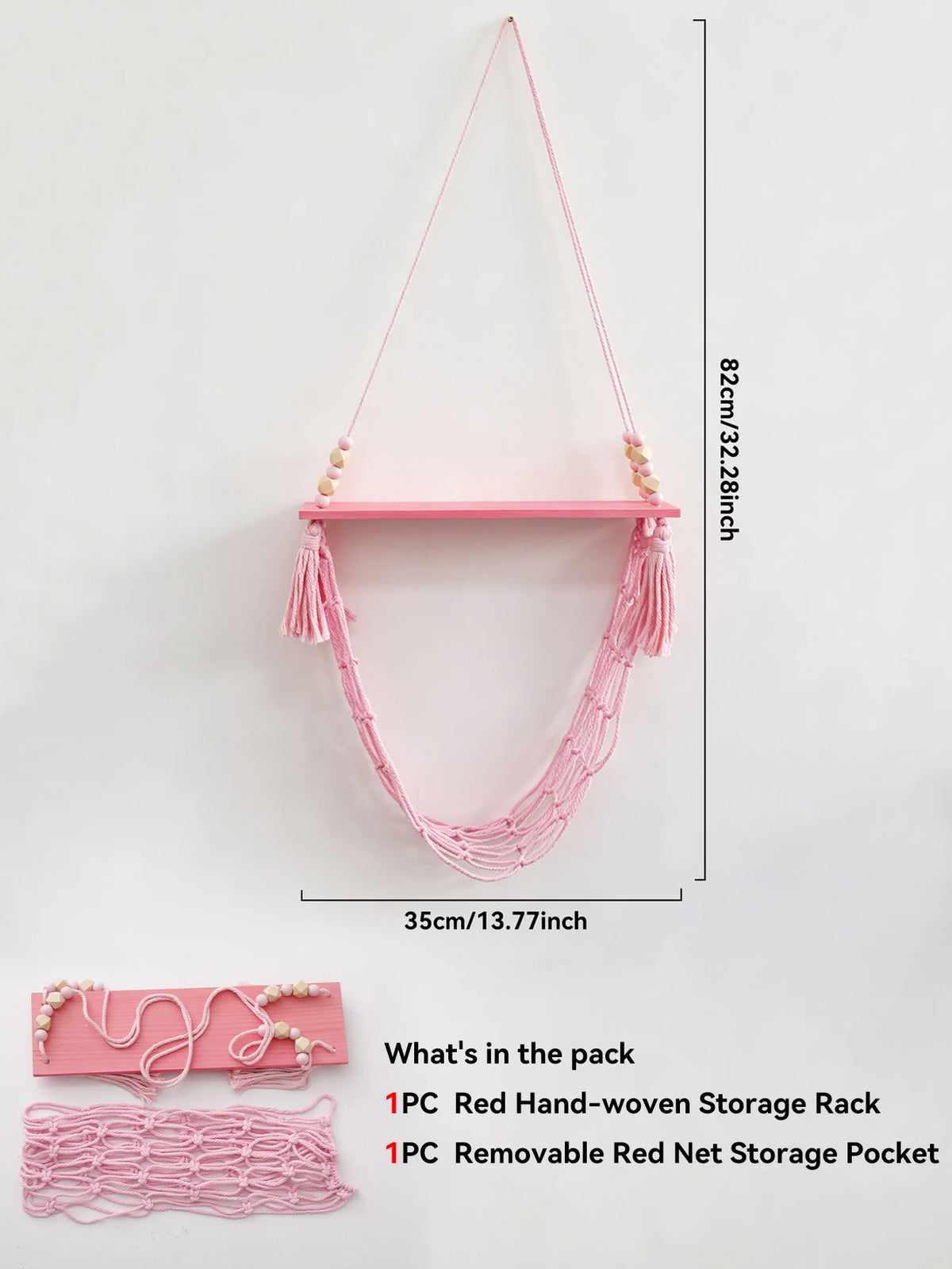 Étagère suspendue en macramé & panier filet – Bohème