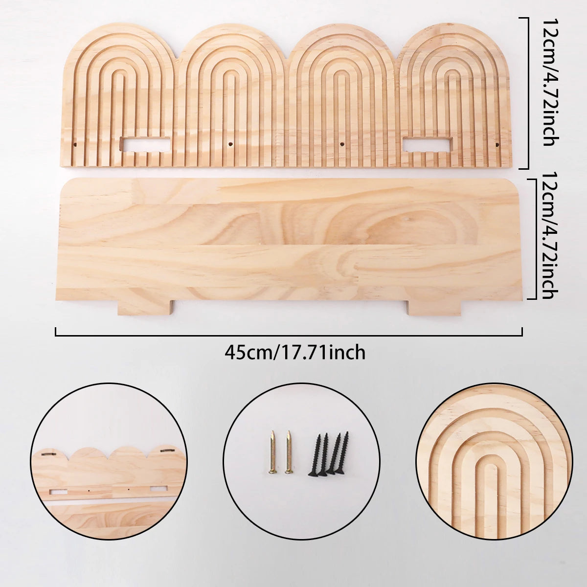 Étagère murale géométrique en bois naturel – Style bohème