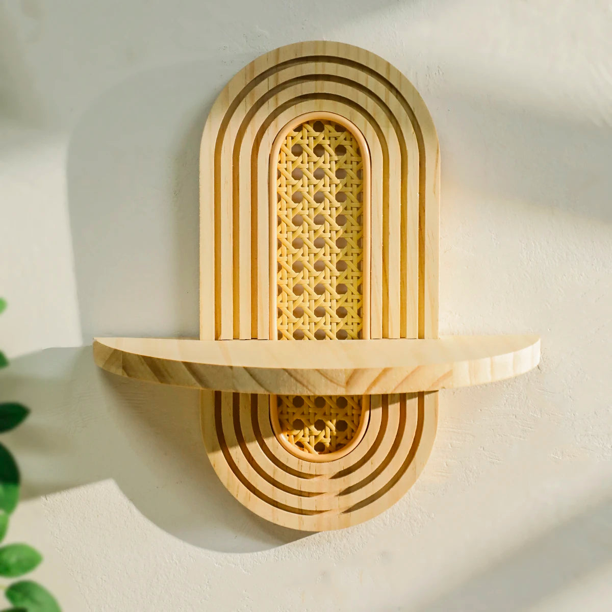 Étagère murale géométrique en bois naturel – Style bohème