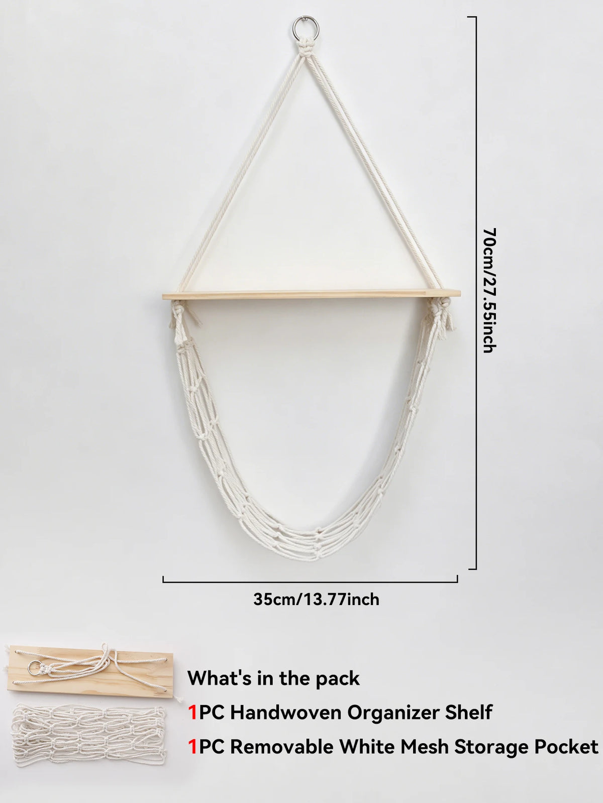 Étagère suspendue en macramé & panier filet – Bohème