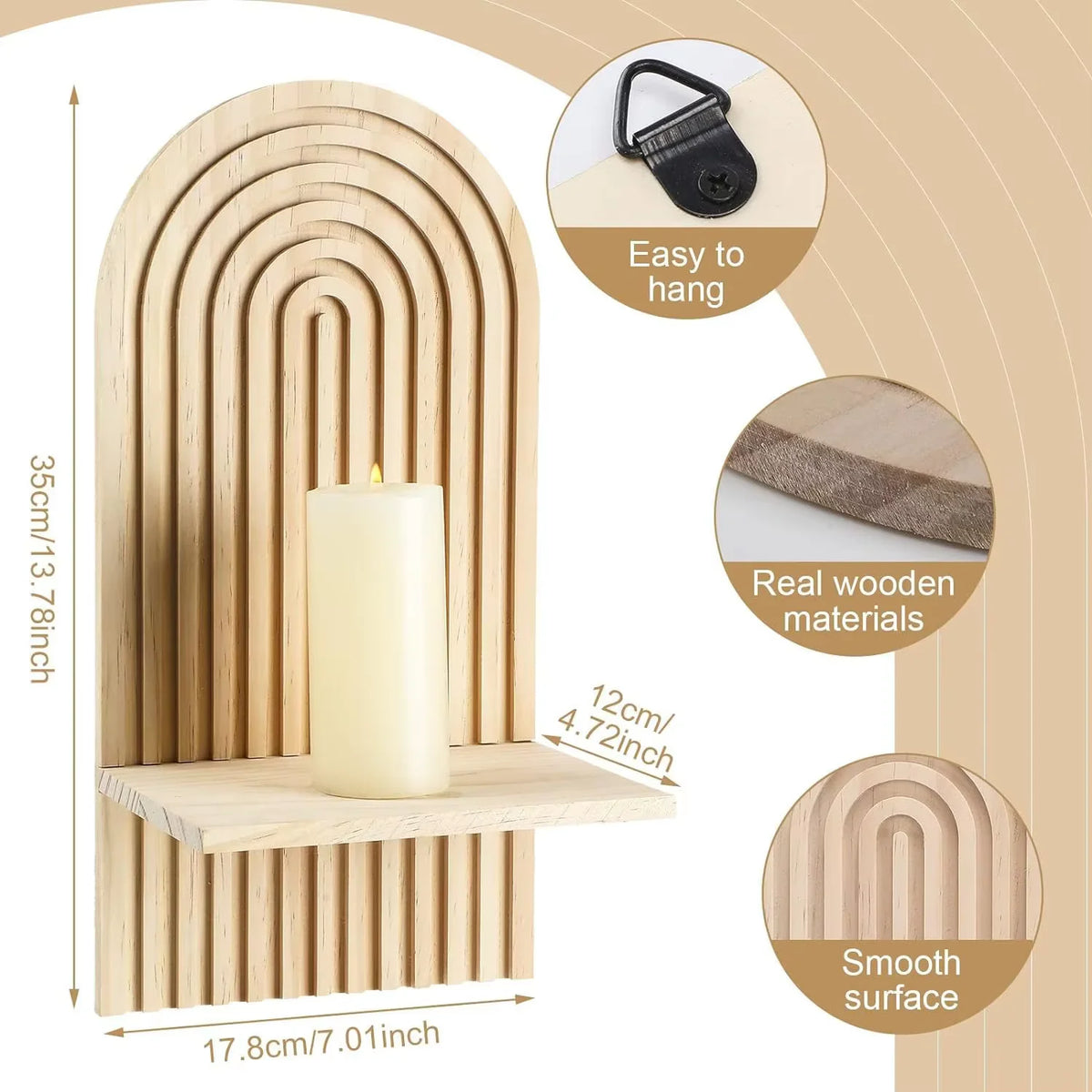 Étagère murale géométrique en bois naturel – Style bohème