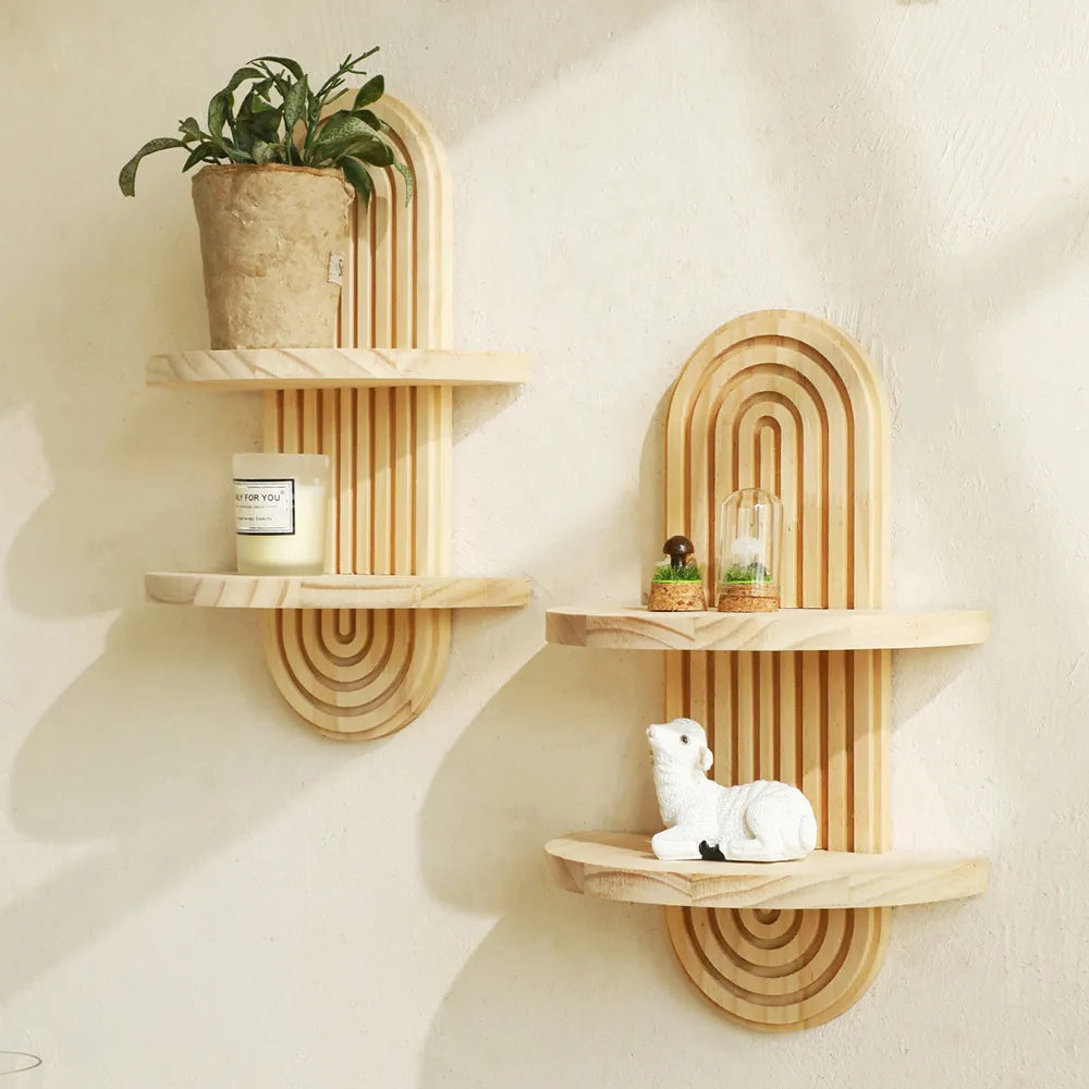 Étagère arche en bois rustique – Plantes & bougies
