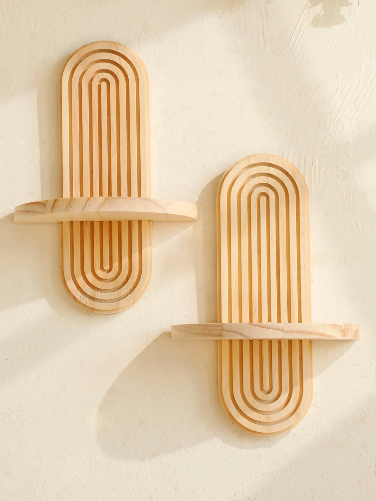 Étagère murale géométrique en bois naturel – Style bohème