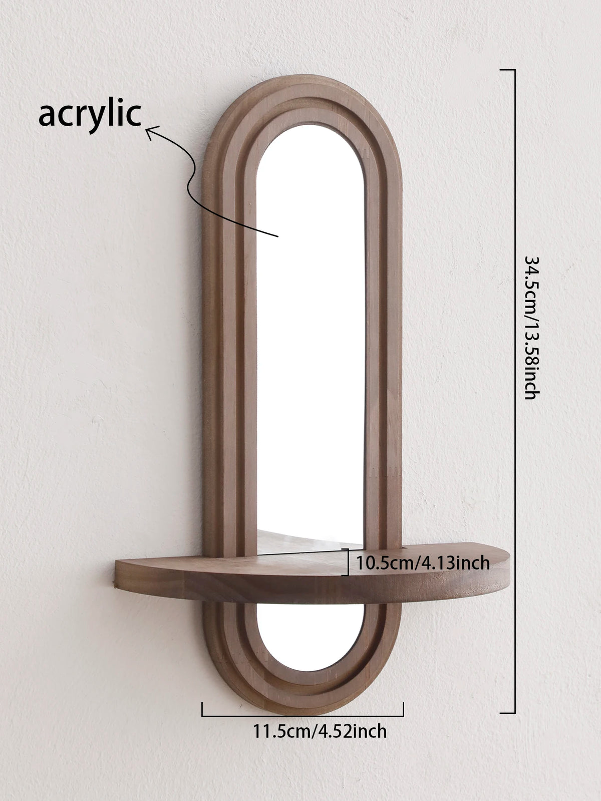 Miroir arche en bois avec étagère flottante – Esprit bohème