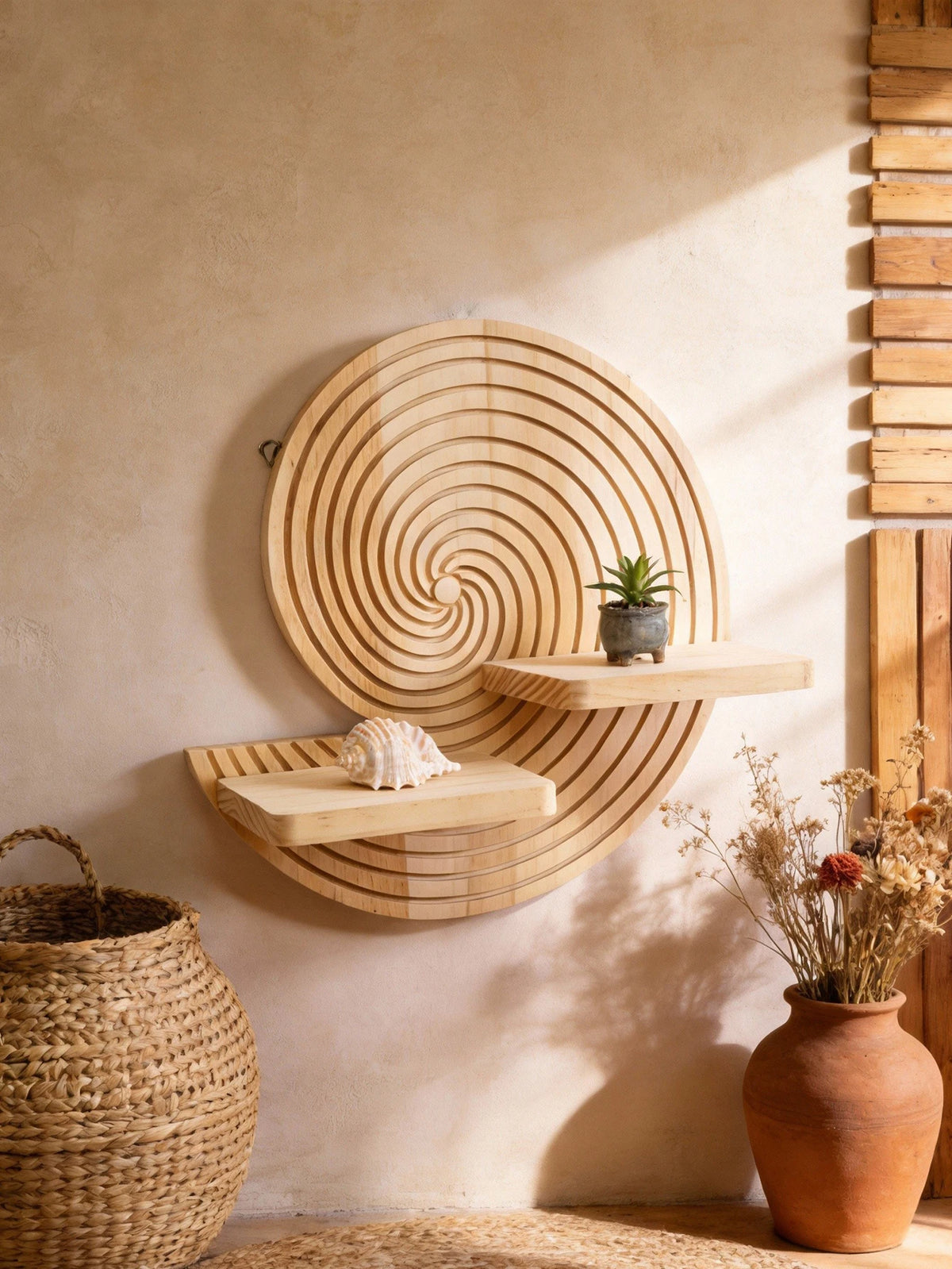Étagère murale en bois – Coquillage & Spirale