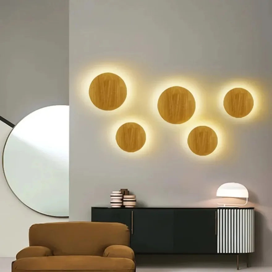 Applique murale LED en bois – Cercle & ovale minimaliste