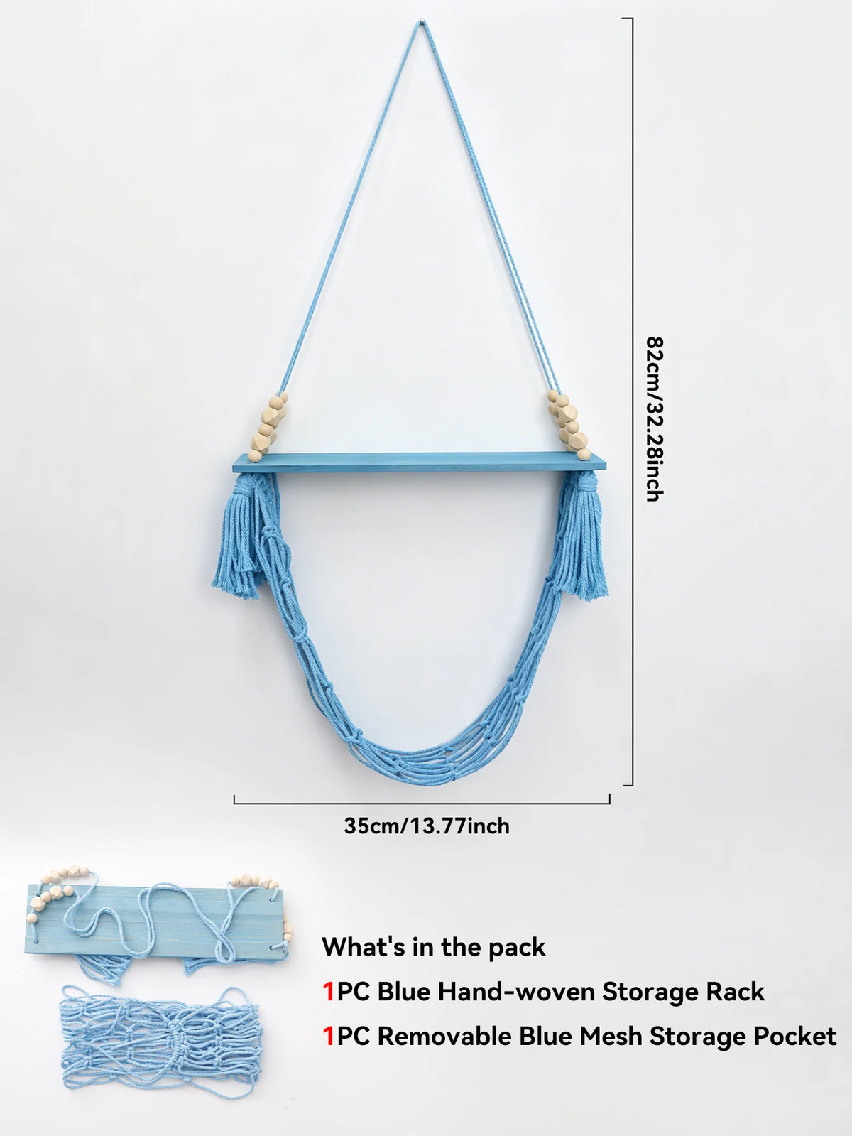 Étagère suspendue en macramé & panier filet – Bohème