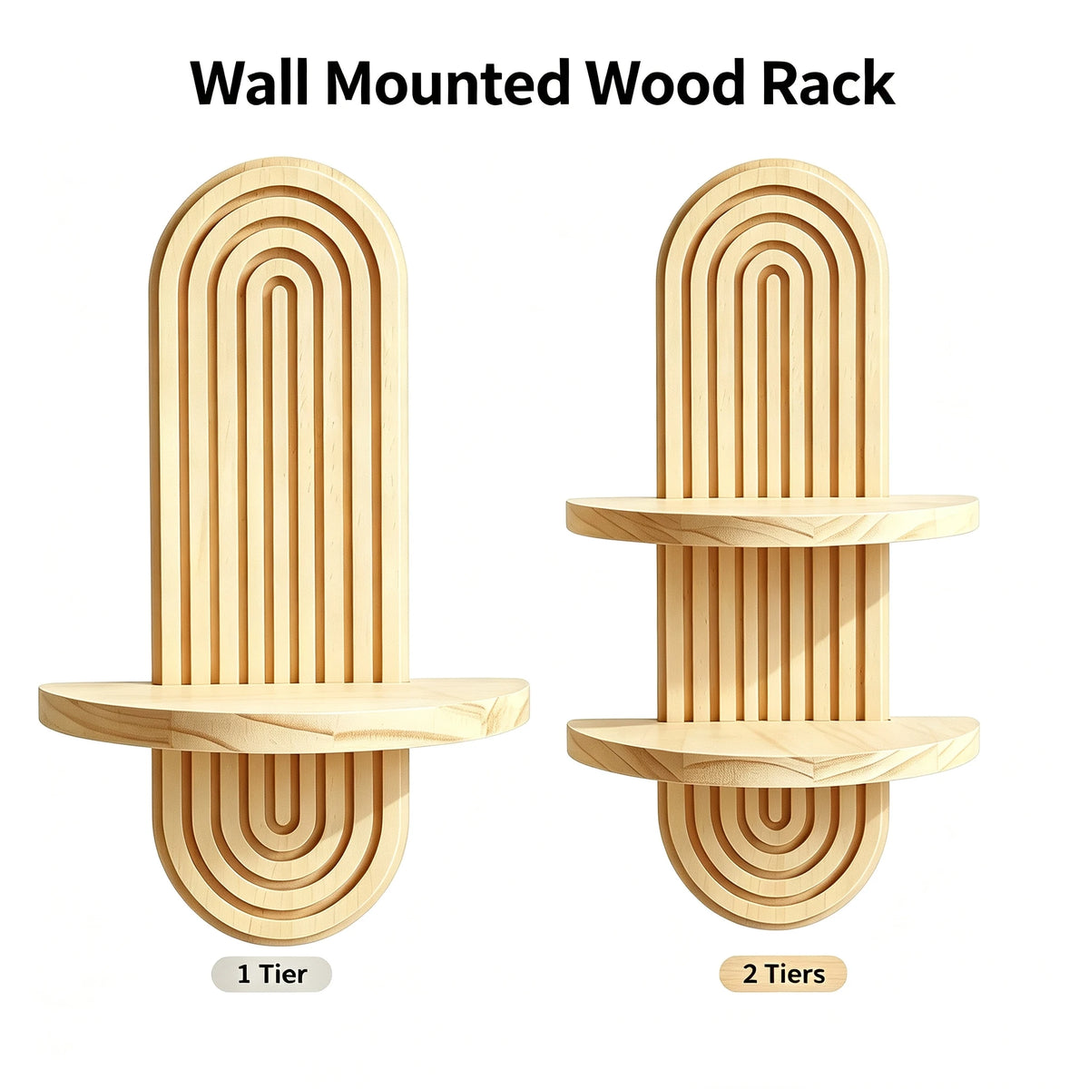 Étagère murale géométrique en bois naturel – Style bohème