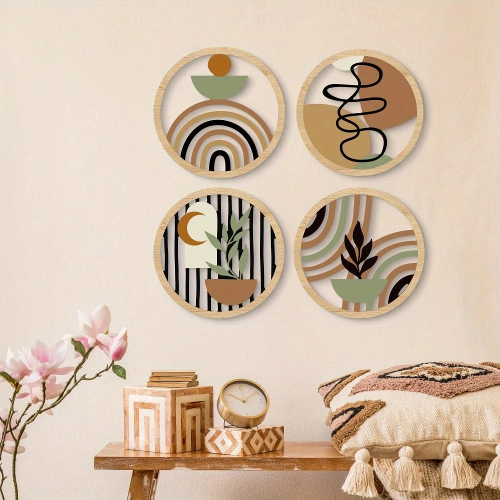 Lot de 4 décorations murales rondes en bois