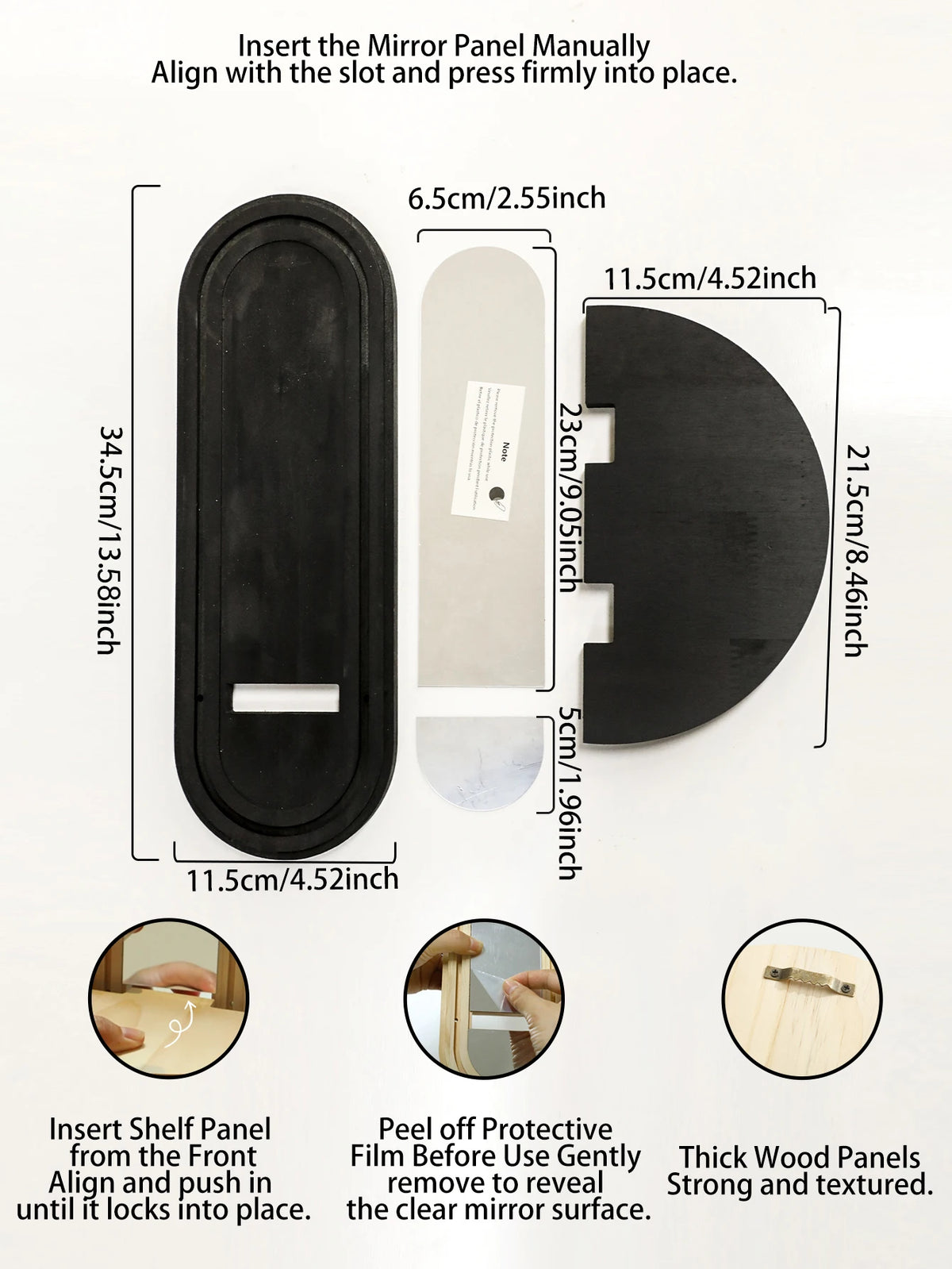 Miroir arche en bois avec étagère flottante – Esprit bohème