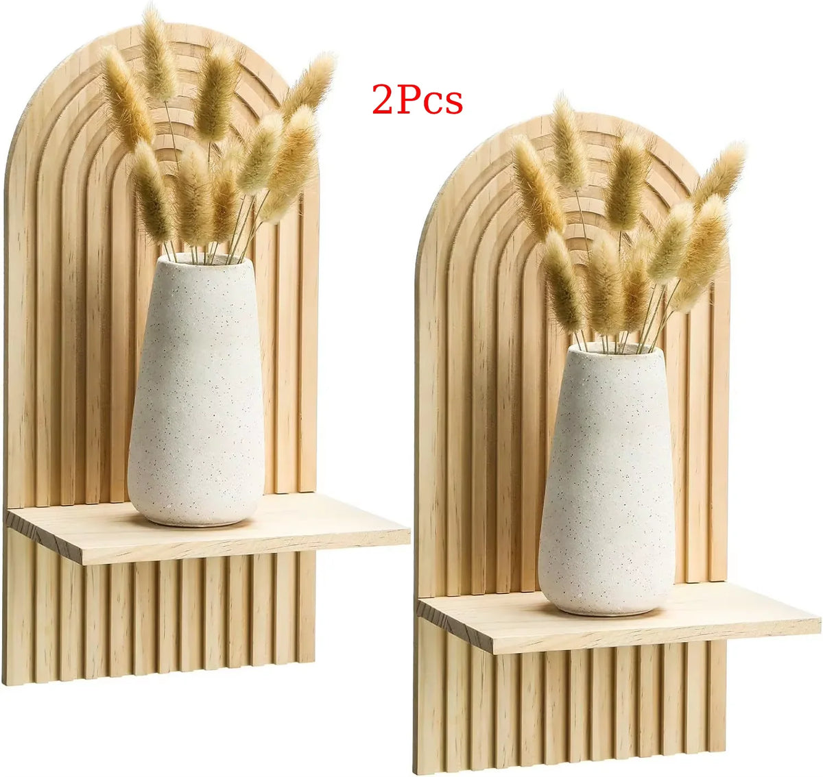 Étagère murale géométrique en bois naturel – Style bohème