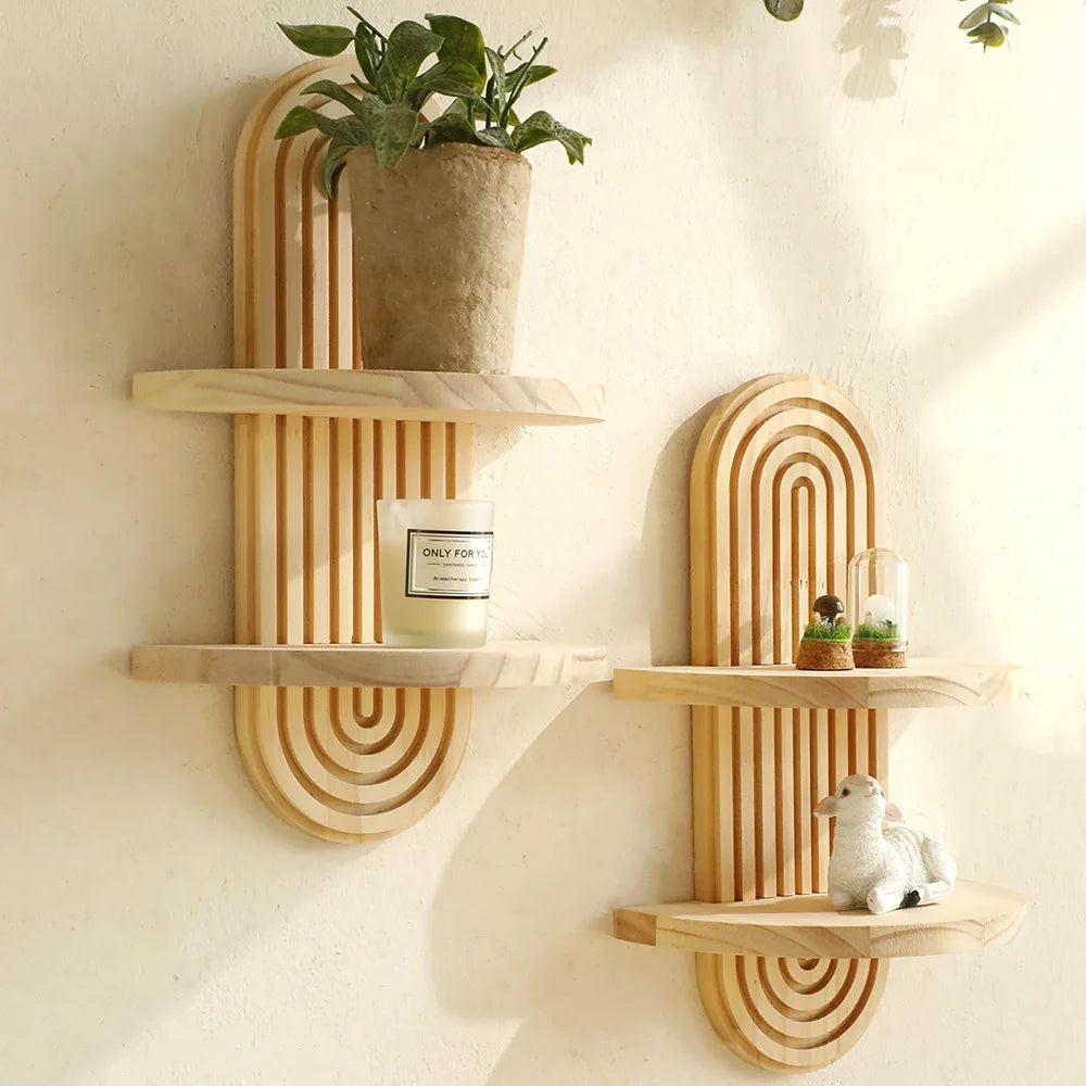 Étagère arche en bois rustique – Plantes & bougies