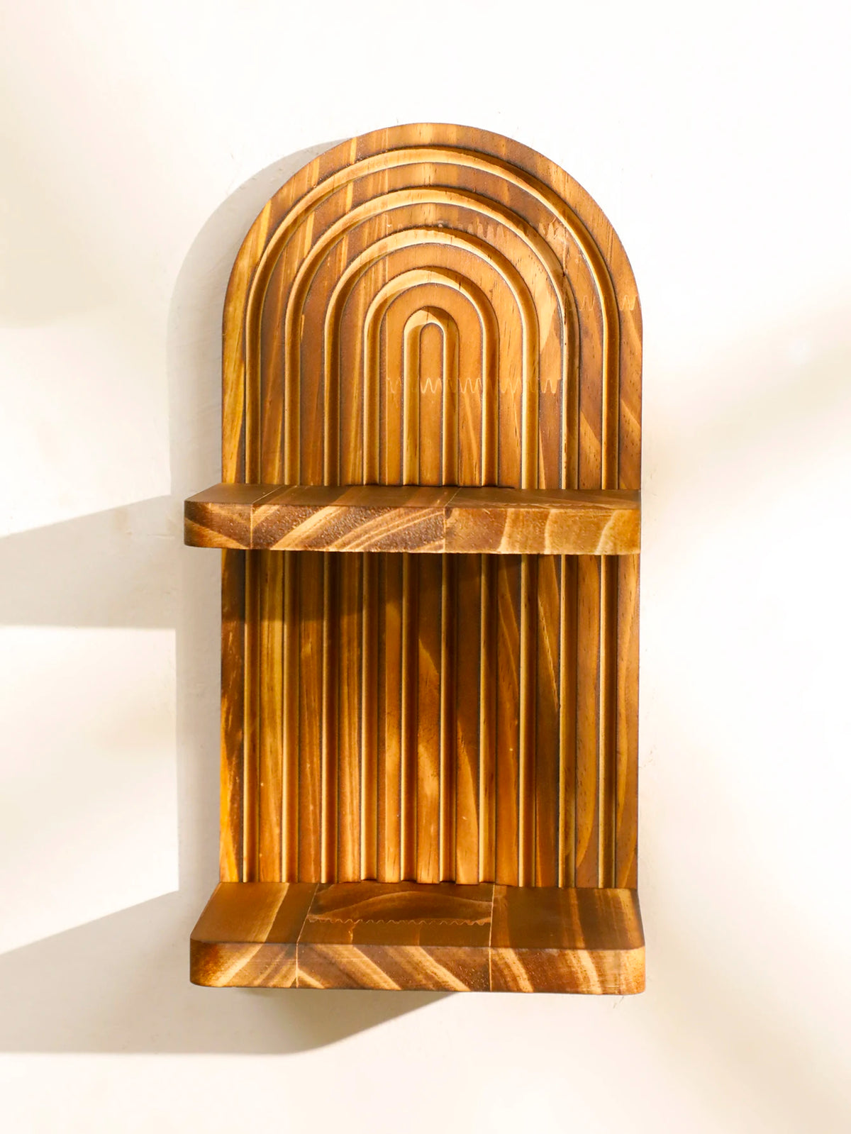 Étagère murale géométrique en bois naturel – Style bohème