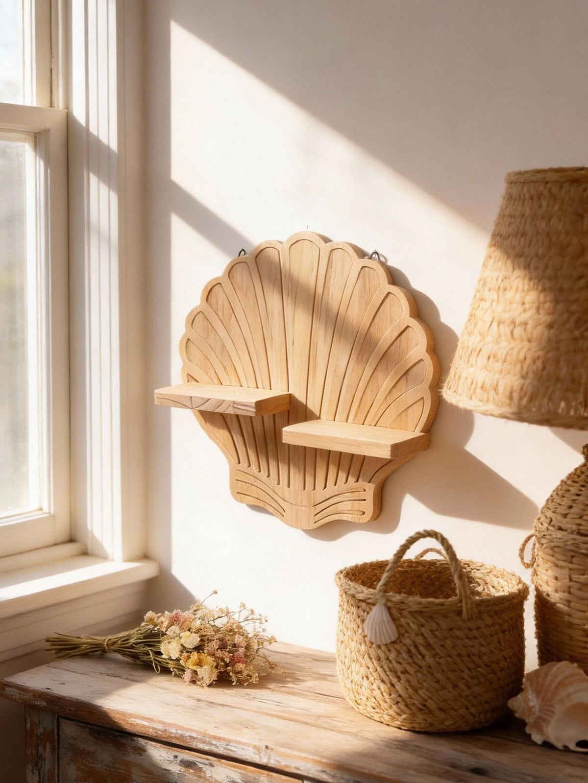 Étagère murale en bois – Coquillage & Spirale
