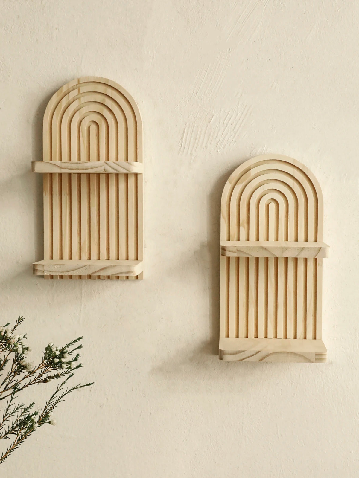 Étagère murale géométrique en bois naturel – Style bohème