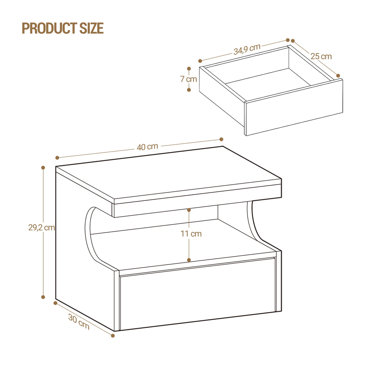 Duo de tables de chevet suspendues blanches – Tiroir & niche