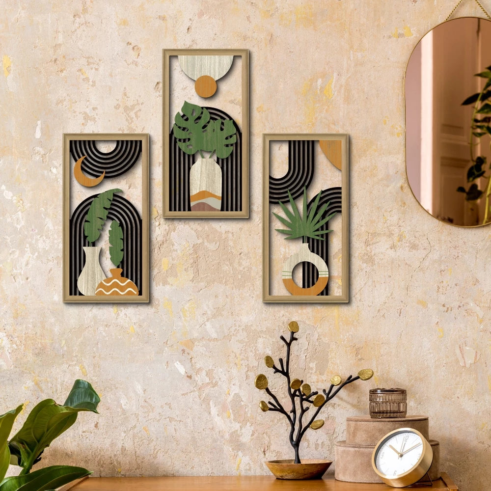 Décorations murales en bois, motif feuillage bohème