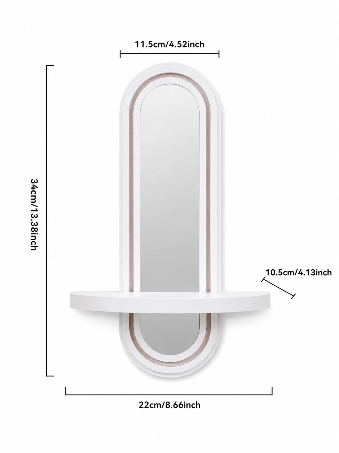 Miroir arche en bois avec étagère flottante – Esprit bohème