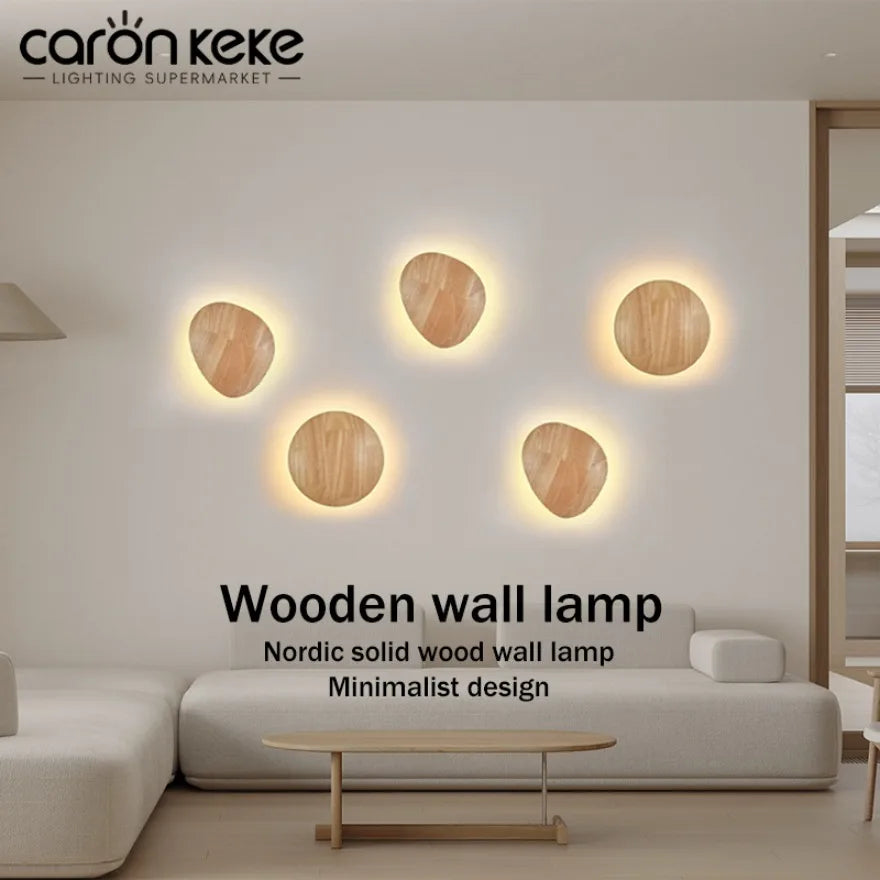Applique murale LED en bois, cercle et ovale