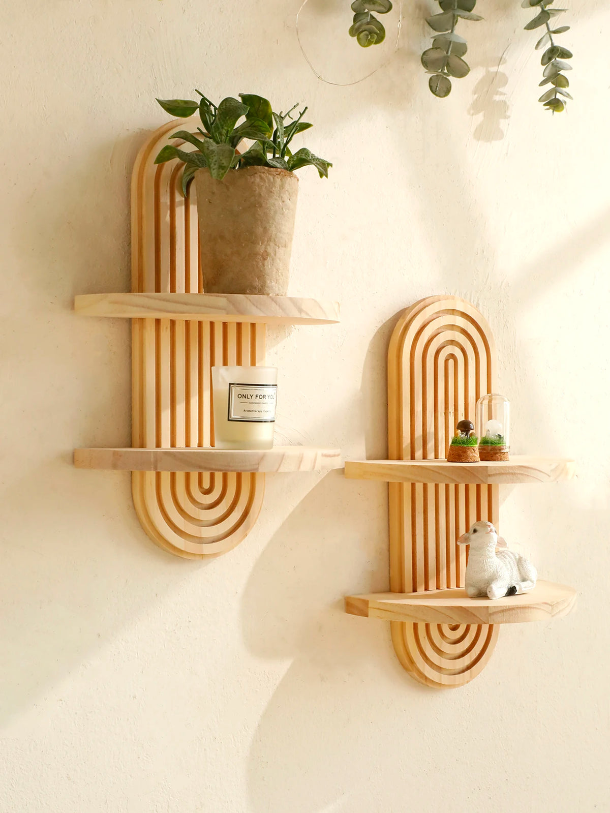 Étagère murale géométrique en bois naturel – Style bohème