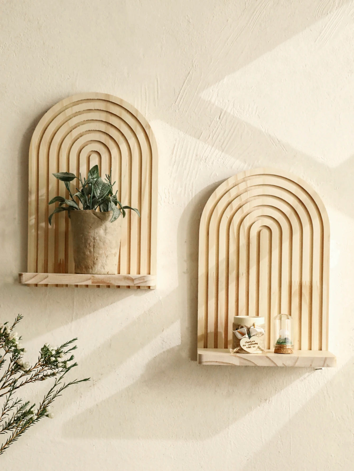 Étagère murale géométrique en bois naturel – Style bohème