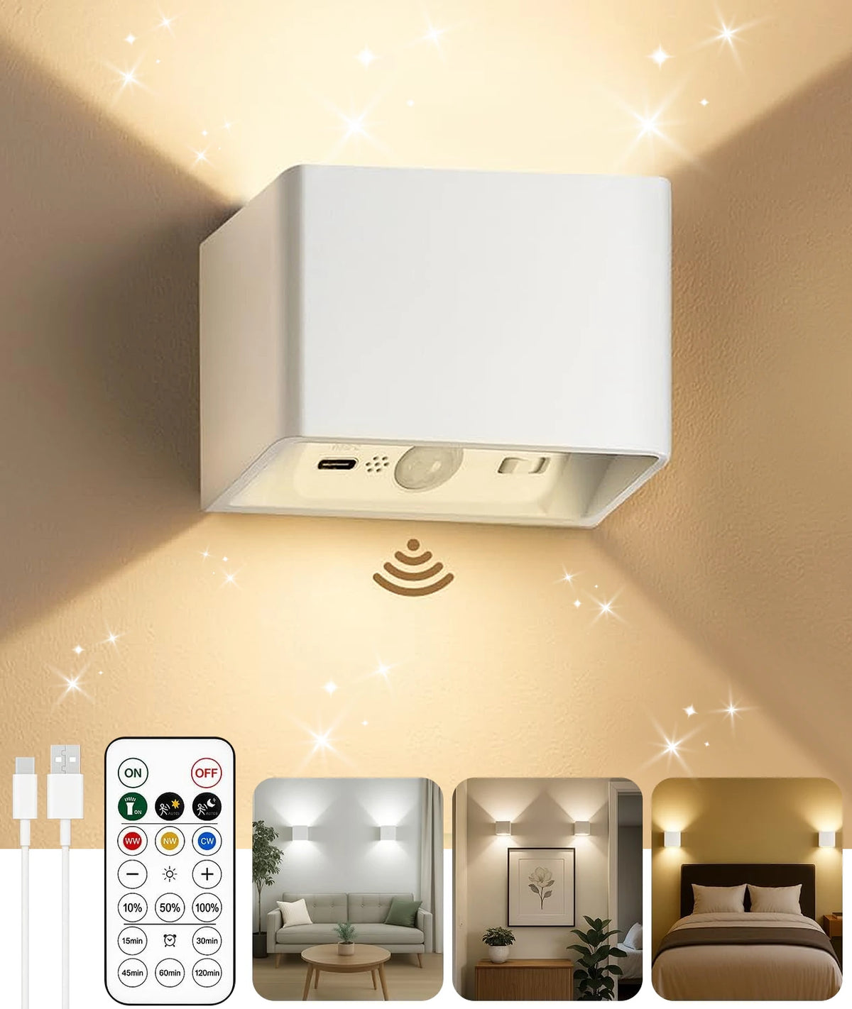 Applique murale LED rechargeable avec détecteur et télécommande