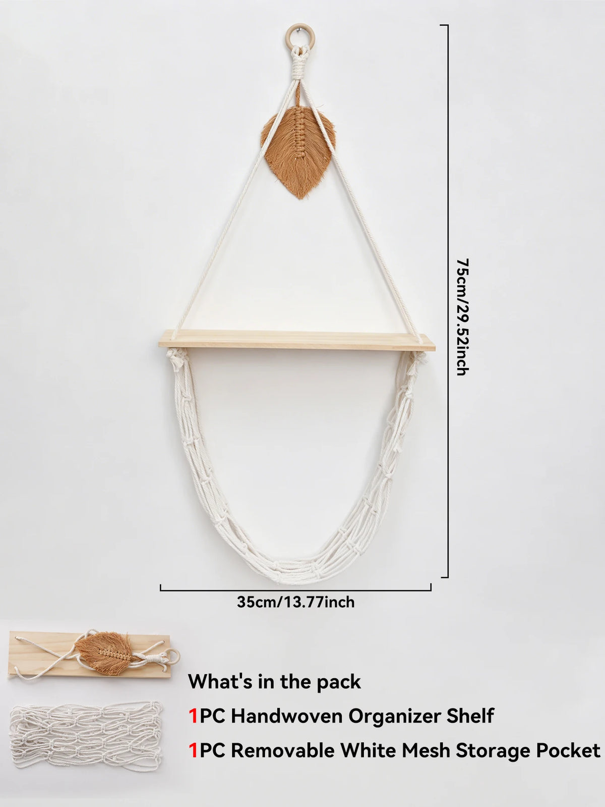 Étagère suspendue en macramé & panier filet – Bohème