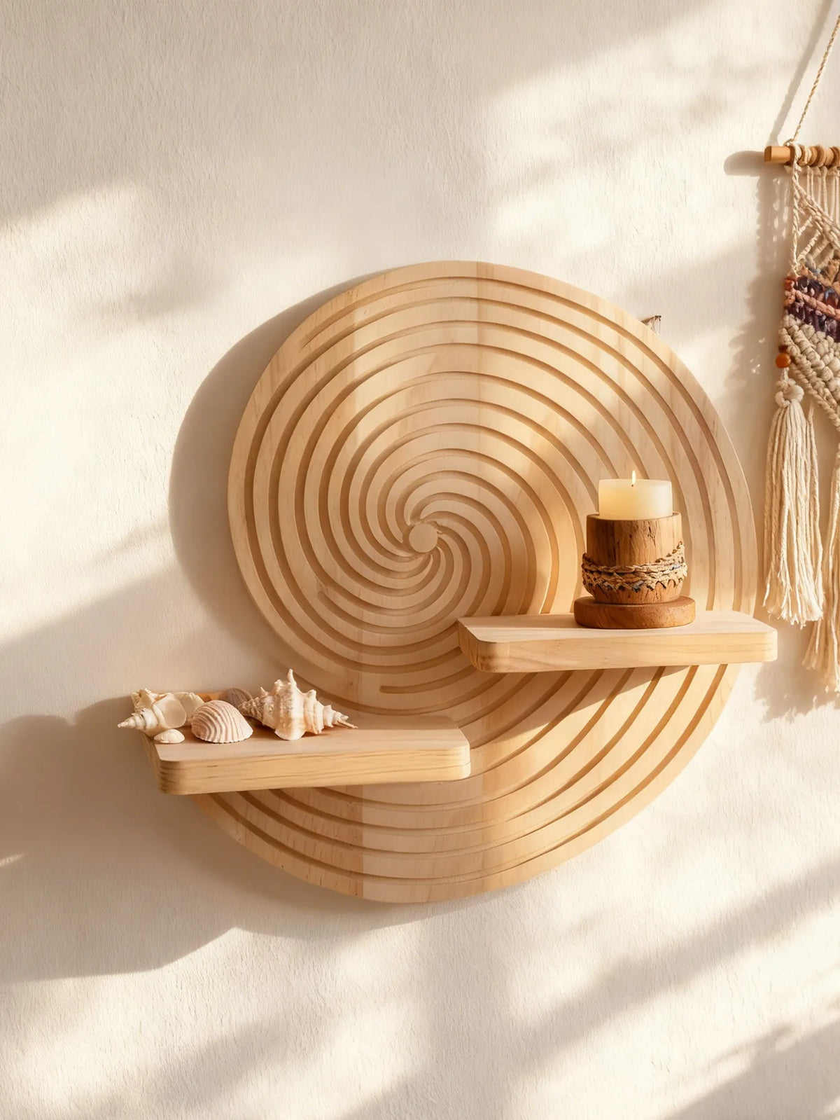 Étagère murale en bois – Coquillage & Spirale
