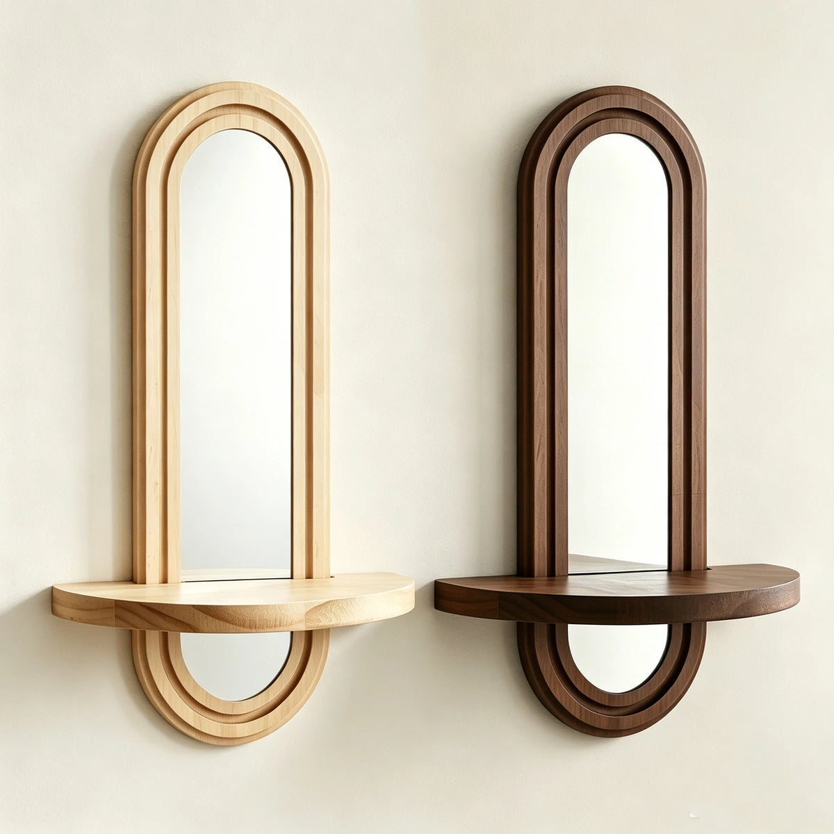 Miroir arche en bois avec étagère flottante – Esprit bohème