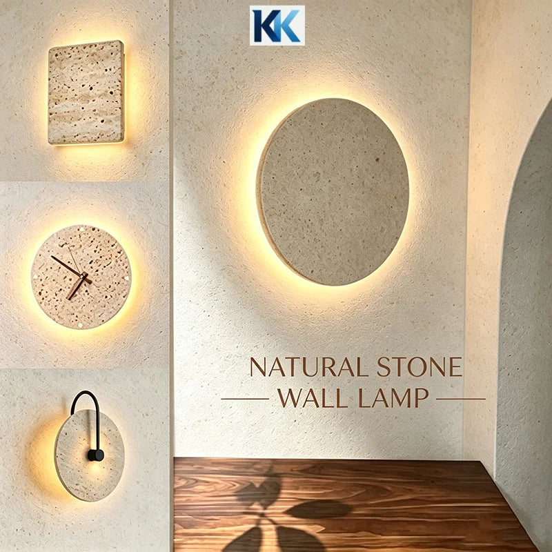 Applique LED en pierre naturelle, style wabi-sabi