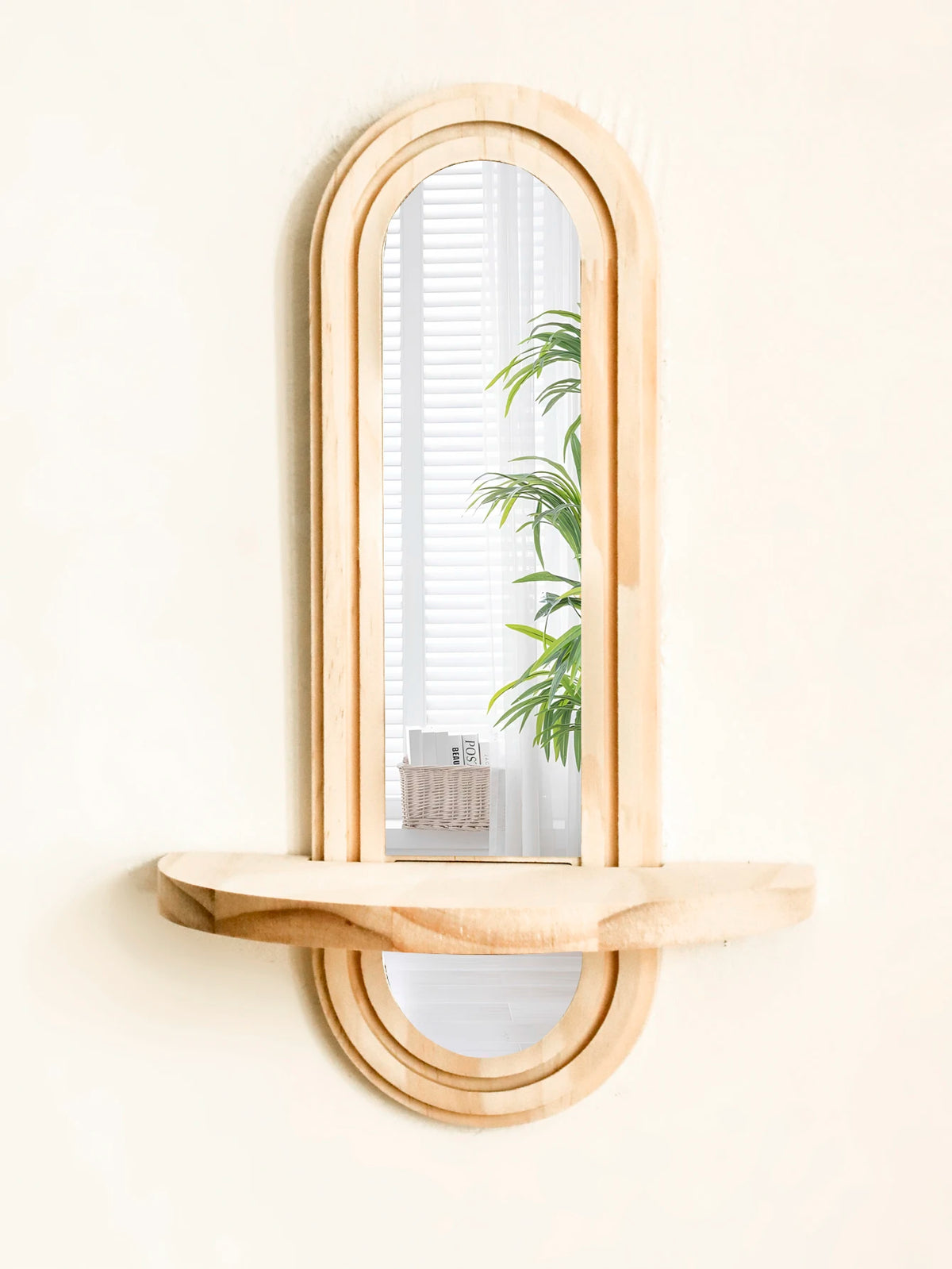 Étagère murale géométrique en bois naturel – Style bohème