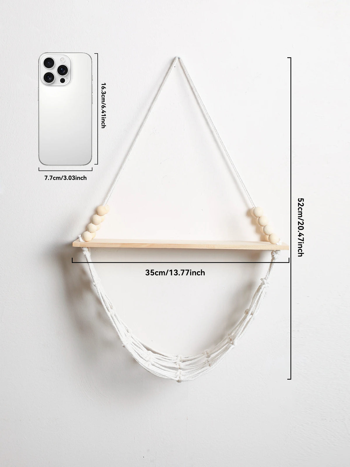 Étagère suspendue en macramé & panier filet – Bohème