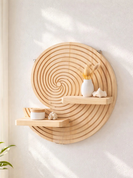 Étagère murale en bois coquillage et spirale