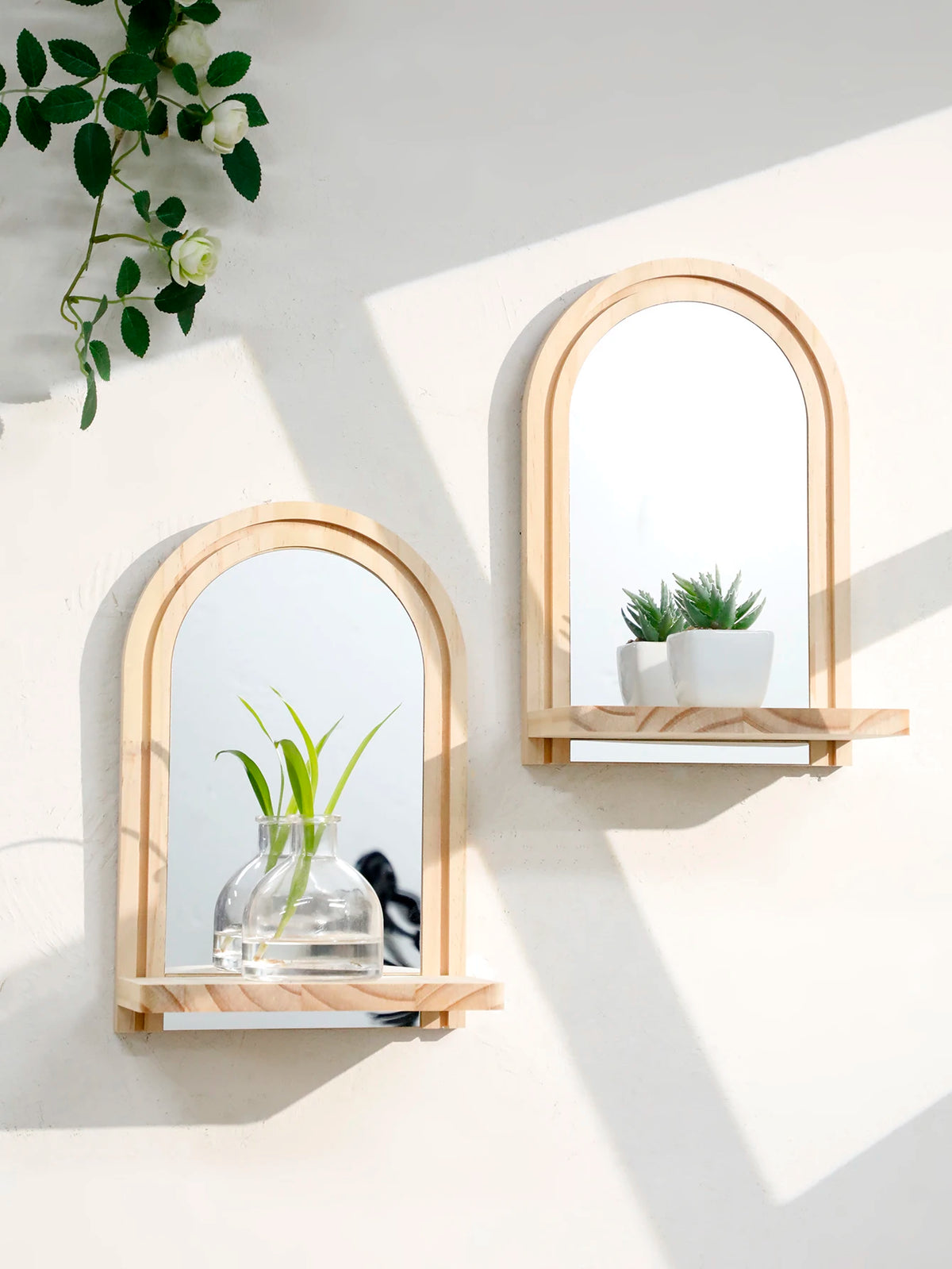 Étagère murale géométrique en bois naturel – Style bohème